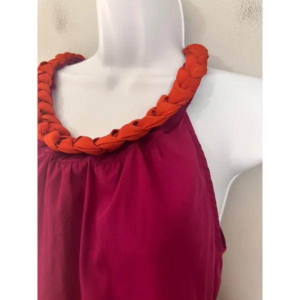 Banana Republic Womens Pink Orange Colorblock Braided‎ Halter Top S Rhubarb - Image 2