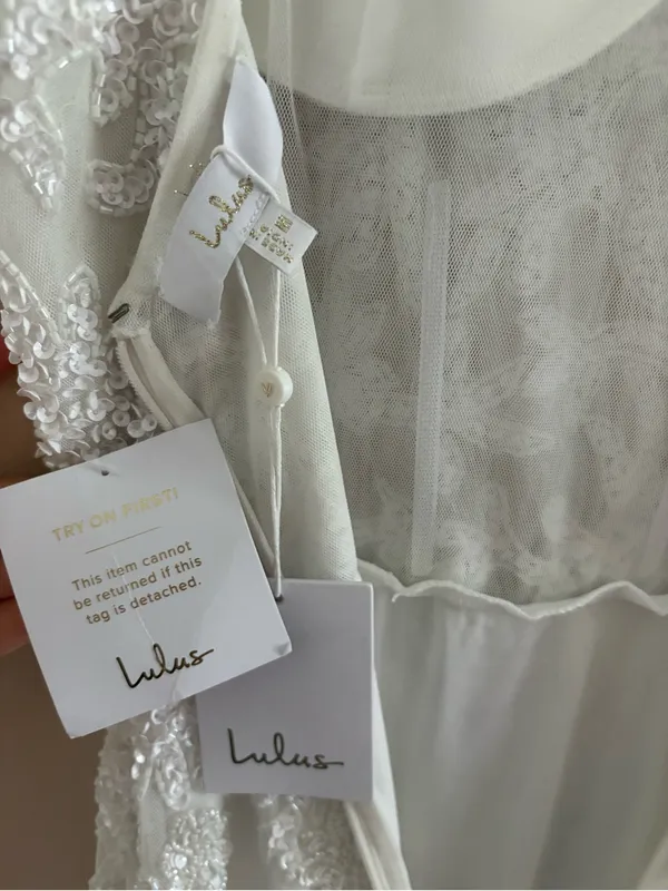 Lulus Momentous Love White Beaded Bustier Mesh Mermaid Maxi Dress Size Medium - Image 7