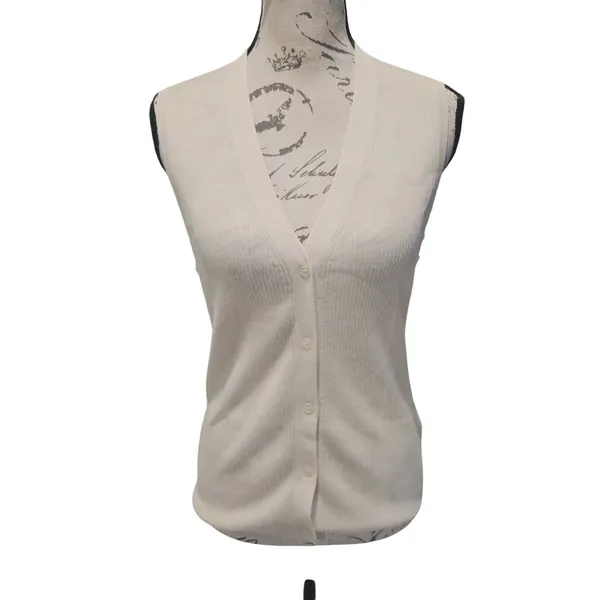 J. Crew NEW Cashmere silk blend‎ sweater shell Cream Ribbed Sleeveless Size L - Image 2
