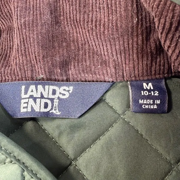 Lands’ End Women’s Medium Green Quilted Barn Vest Corduroy Collar Snap Close - Image 6