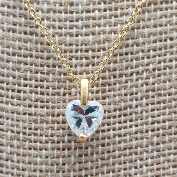 Gold Tone Chain Dainty Chrystal CZ Heart Pendant Minimalist Gift 18.5 Inches - Image 4