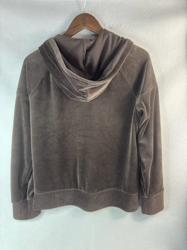Jones New York L Brown Velour Zip-Up Hoodie - Image 7