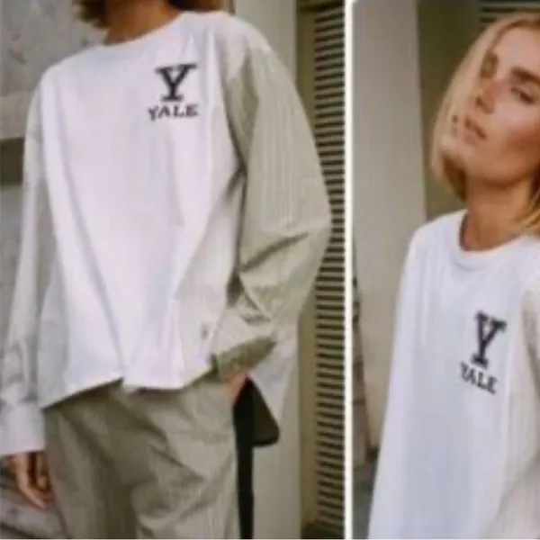 Zara White and Beige Contrasting Oversized Yale T-shirt(Size Small) - Image 8