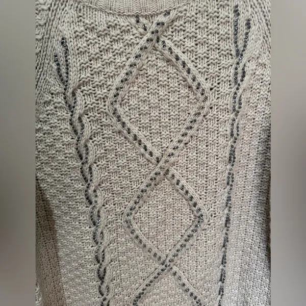 J. Crew NWT Chunky Cable Knit‎ Beaded Sweater Tan XL Merino Wool Blend - Image 3