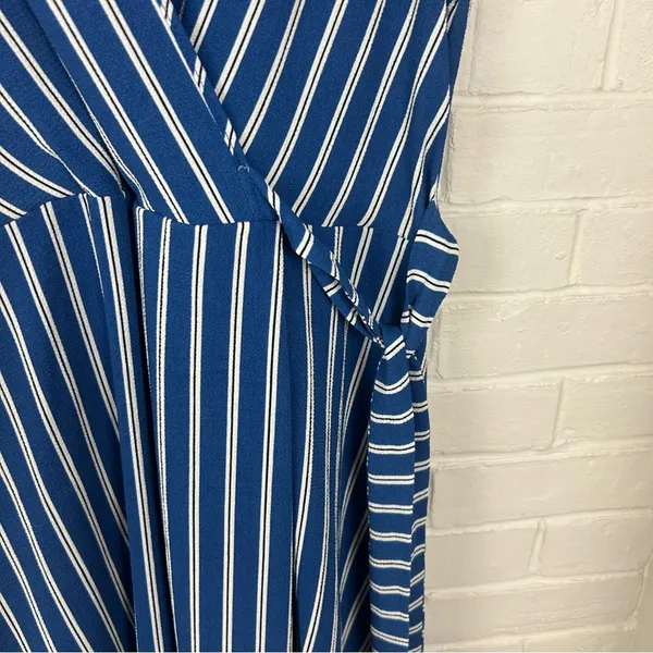 Monteau Blue White Striped Faux Wrap Mini Dress Size L - Image 5