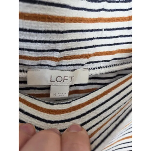 Loft Striped Midi Skirt Side Slit Off Center Stretchy Comfy Boho Modest Medium - Image 5