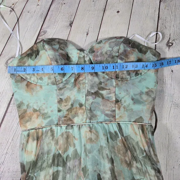 Lulus Most Beautiful Day Sage Multi Floral Print Organza Maxi Dress Large NWT - Image 11