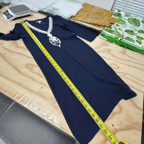 Lilly‎ Pulitzer Tidewater Embroidered Tunic Dress Sm Navy 3/4 Sleeve Mini Jersey - Image 12