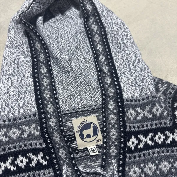 Artesania Alpaca Hooded Sweater Peru Full Zip Fair Isle Southwestern SZ M - Image 2