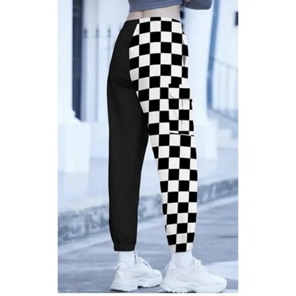 Sangtree Womens Drawstring Cargo Jogger Pants Checkered Women’s L Black Size L - Image 2
