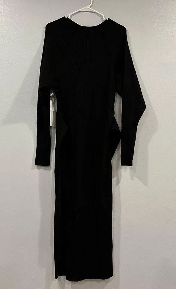 NWT Good American Long Sleeve Belted Bodycon Midi Sweater Dress Black 1/2 - Image 4
