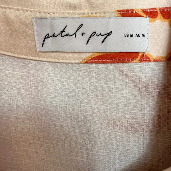 Petal & Pup Ren Soleil Sun Print Mini Dress Ruffle Bell Sleeve Cream Orange Med. - Image 10