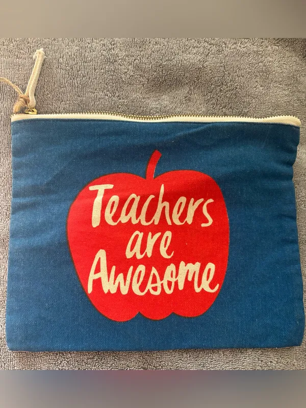 Teacher Apple Necklace and Canvas Zip Top Pouch Bag Carry All - Image 3