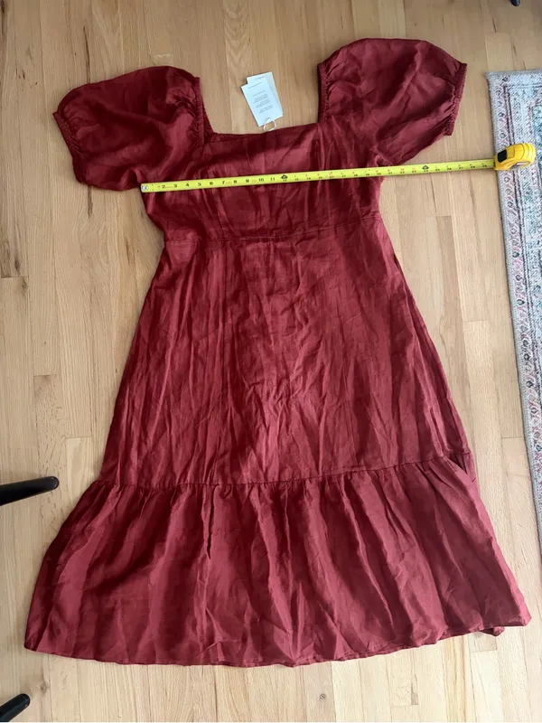 New Garnet Hill Linen Puff Sleeve Midi Dress Marsala tiered burgundy XL - Image 2