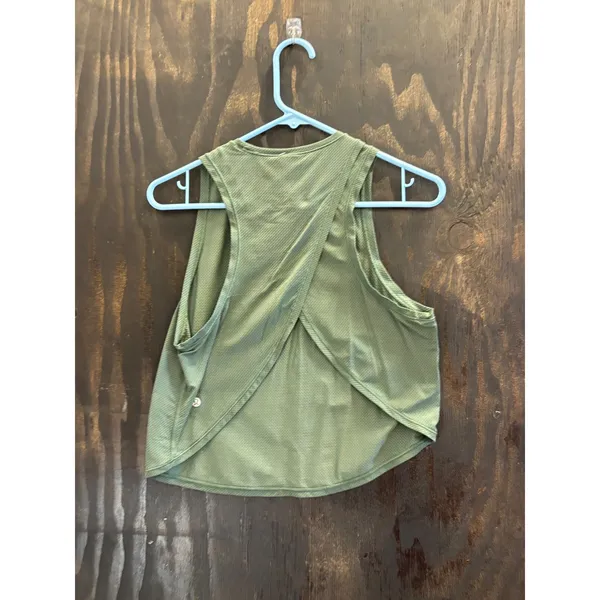 SoulCycle Lululemon Olive Green Mesh Muscle Tank Top Crossover Back SOUL Logo - Image 2