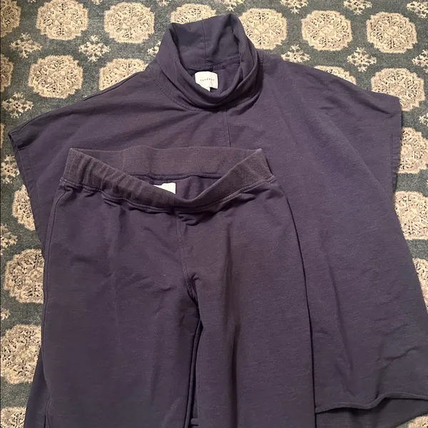 Sundays 2 piece top and bottom set cotton outfit flare elastic waist M blue - Image 2