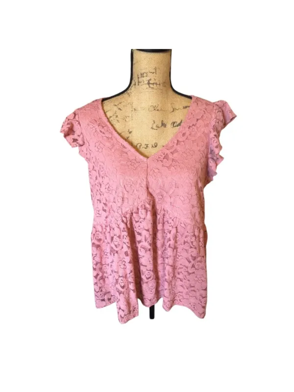 Torrid Stretch Lace V-Neck Ruffle Babydoll, Size 00 (M-10) - Image 2