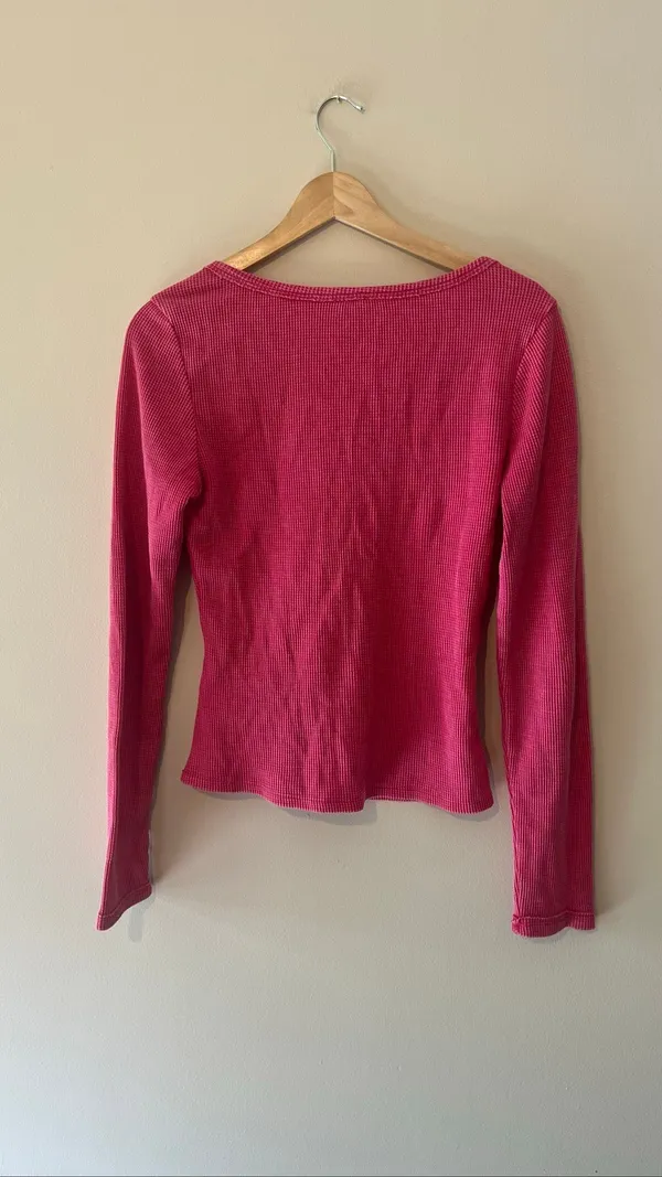 Pilcro and the Letterpress Pink Thermal Waffle Knit Long Sleeve Top Size Small - Image 4