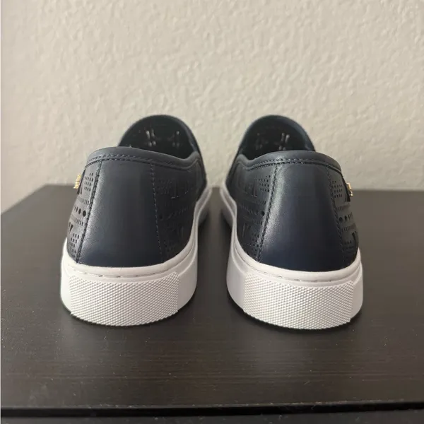 NWOT $250 Tory Burch Deep Navy Lennon Slip On Laser Cut Out Leather Sneakers 8.5 - Image 5