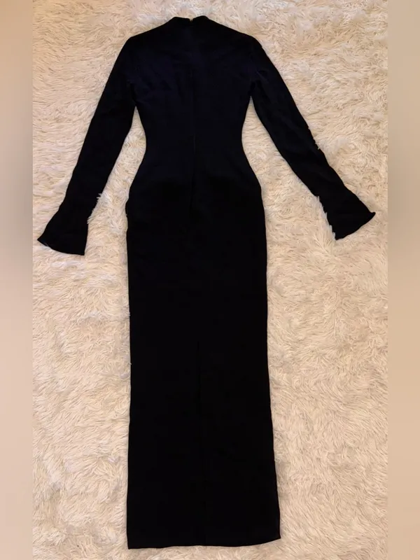 NEW House of CB Marie Louise Mock Neck Long Sleeve Black Maxi Dress Sz XS - Image 8