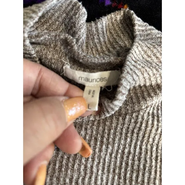 Maurices Brown Ribbed Knit Sweater 1/2 Collar Tiered Ruffle Long Sleeve‎ Size L - Image 5