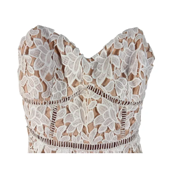 Just Me White Floral Lace Sweetheart Cocktail‎ Dress Nude Lining Small - Image 9