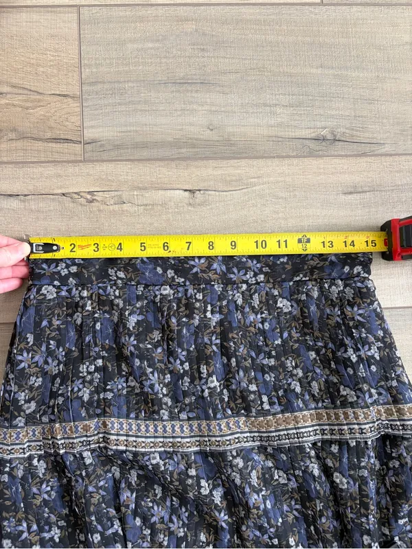 Antonio Melani Gwyneth Floral Tiered Printed Pleated Boho Blue Tan Maxi Skirt - Image 7
