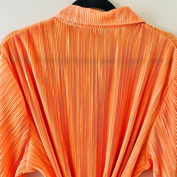Peppermayo Soho Chic Shirt Plisse Dress, Tangerine, Size Small - Image 9