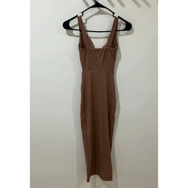 Naked Wardrobe NEW Women XS Brown Faux Bustier Ribbed Hourglass Bodycon Dress - Image 5