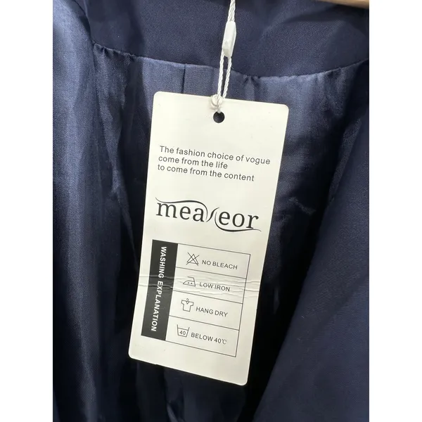 Meaneor Women Navy Blue Double Breasted Lightweight Jacket XXL‎ Trench Coat - Image 6