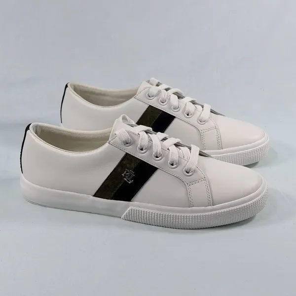 Lauren Ralph Lauren Size-7 Women's Janson Sneakers Leather‎ Snow White - Image 3