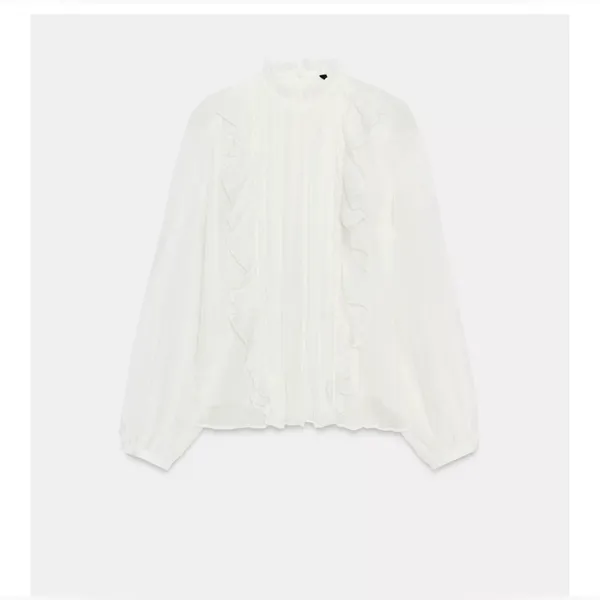 Zara Zara GAUZE LACE‎ TRIM RUFFLED BLOUSE - Image 3
