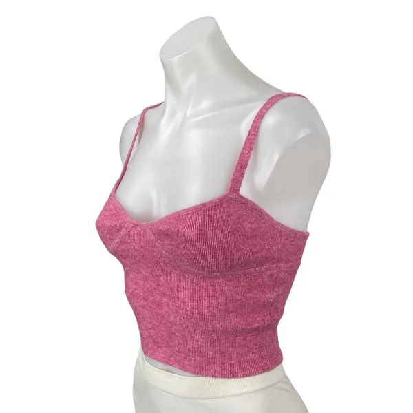 Aritzia Wilfred Pink Wool Cashmere Bustier Ribbed Knit Cami Tank Crop Top Sz XS - Image 3