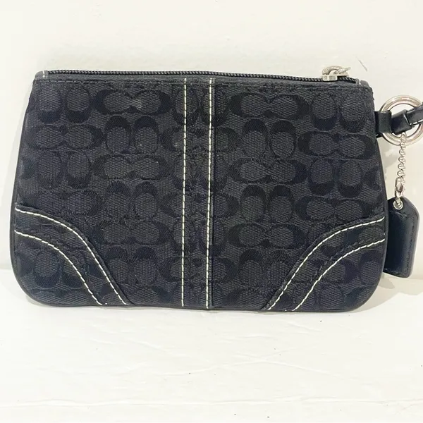 Coach Signature Contrast‎ Trim Wristlet Pouch Clutch Black - Image 3