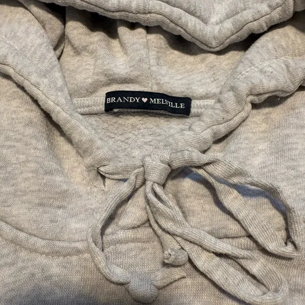 Brandy Melville Gray Cropped Hoodie Raw Hem Oversized - Image 4