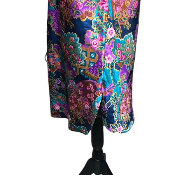 Vintage California Miss Floral Satin Short Chemise M Nightgown Side Slit - Image 7