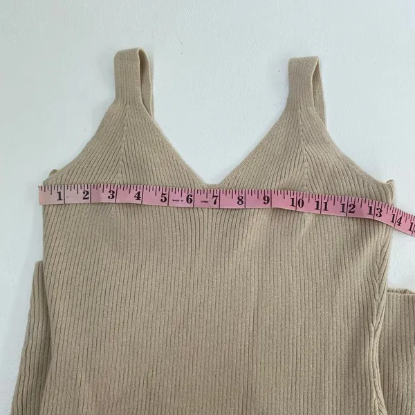 Abercrombie & Fitch S Beige Ribbed Knit Midi Dress V Neck Minimalist - Image 5