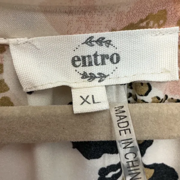 Entro Womens XL Floral Leopard Print Babydoll Shirt Dress Cream D18761P - Image 4