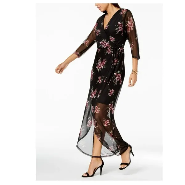 Connected Apparel Dark Romantic Floral Mesh Overlay Maxi‎ Dress Size 22W - Image 9