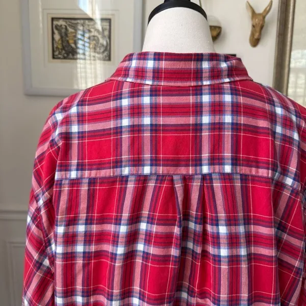 L.L. Bean Women's Fleece-Lined Flannel Shirt Button Up Red Blue Plaid $90 3X - Image 5