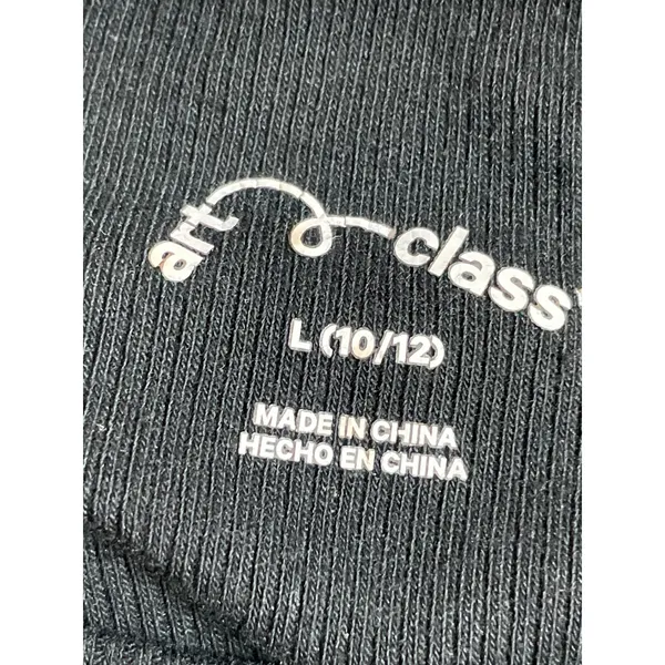 Art Class Hibiscus Embroidery Black Ribbed Crop Crew Neck Baby Tee T-Shirt Top L - Image 5
