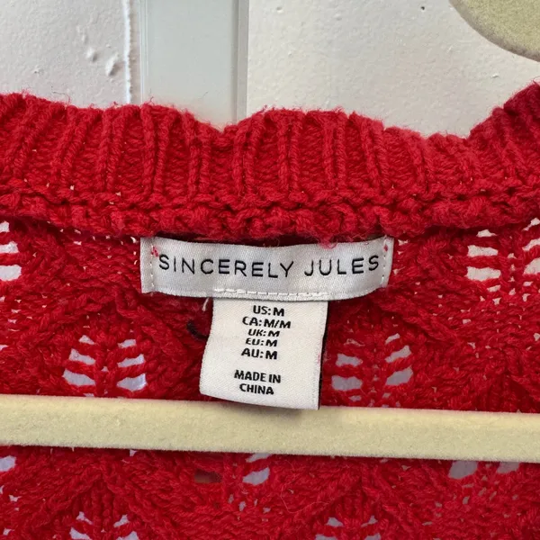 Sincerely‎ Jules Red Pointelle Knit Tie Front Cropped Cardigan Sweater Medium - Image 6