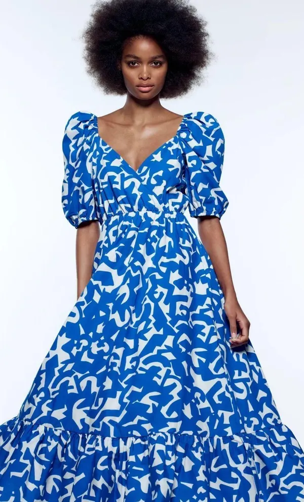 Zara Womens XS Printed Pop Puff Sleeve Maxi Dress •Surplice Neckthe tag is off - Image 12