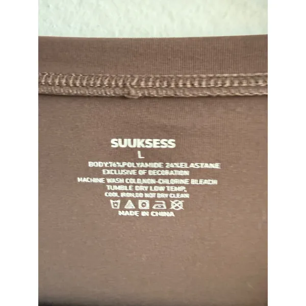 SUUKSESS Womens Brown Short Sleeve Crewneck Slim Fit Athletic Tee Shirt Large - Image 5