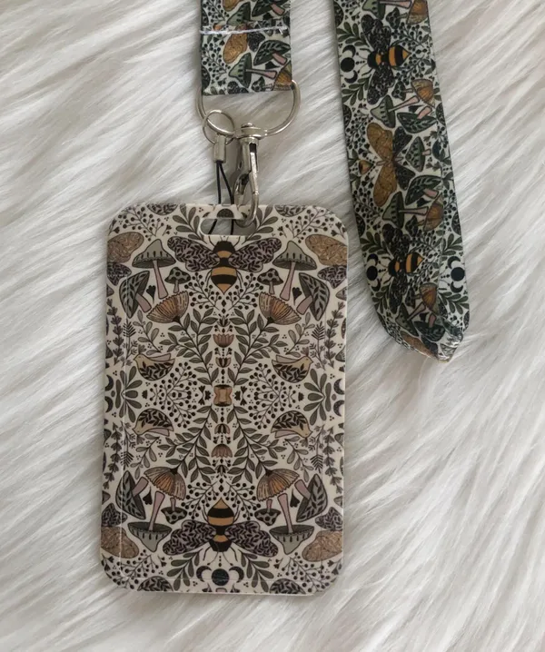Bee, mushroom, flower and bird lanyard with Id/ card holder - Image 2