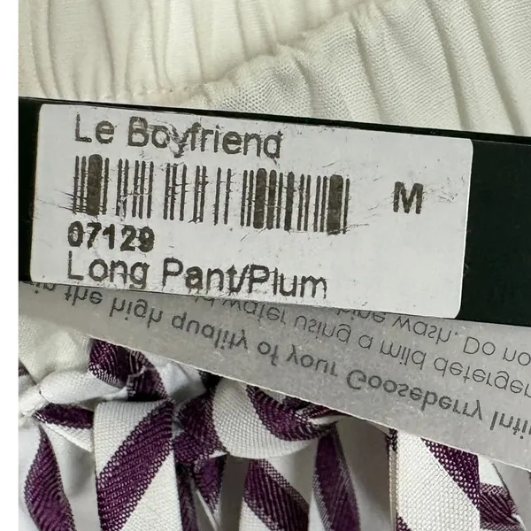 Gooseberry Intimates Le Boyfriend Unisex Plum Striped Poplin Lounge Pants M NEW - Image 2