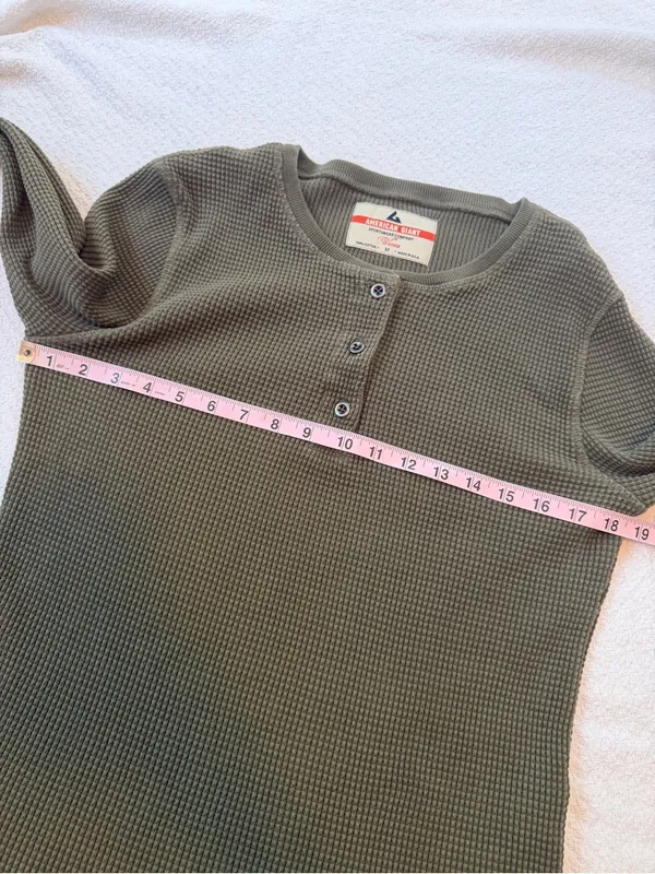 American Giant Thermal Henley Long Sleeve Shirt Olive Green Medium - Image 5