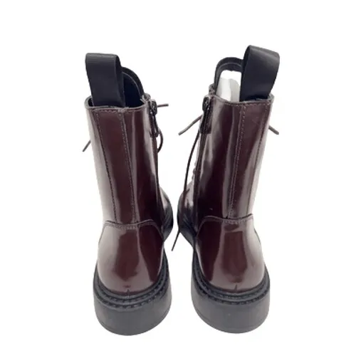 DKNY Burgundy Patent Leather Combat Boots Lace Up Zip Size 6M - Image 7