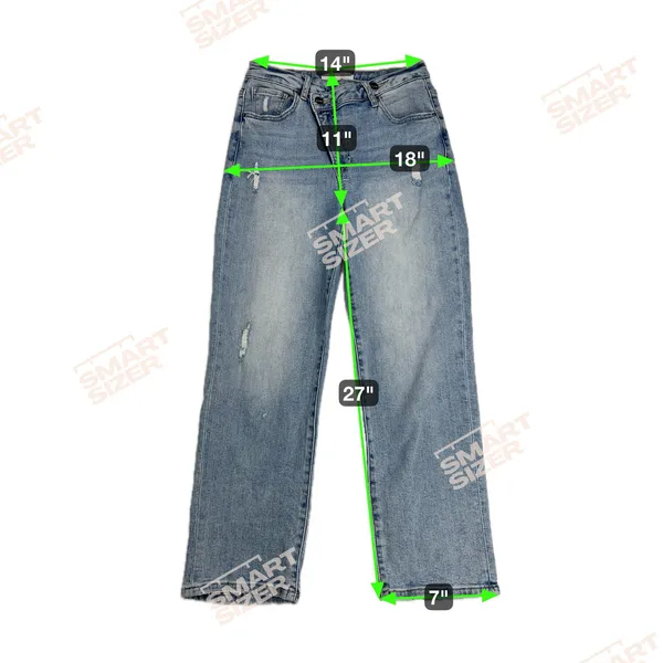Risen High Rise Crossover Straight Leg Distressed Jeans Light Wash Size 7/28 - Image 6