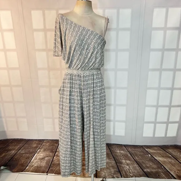 Maeve Anthropologie one shoulder wide leg cropped jersey jumpsuit size small - Image 3